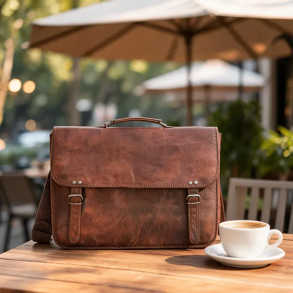 Craftshades_–_Dark_Brown_Double_Strip_Plain_16″12_Handcrafted_Leather_Laptop_Bag_|_100%_Genuine_Leather