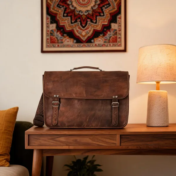 Craftshades_–_Dark_Brown_Double_Strip_Plain_16″12_Handcrafted_Leather_Laptop_Bag_|_100%_Genuine_Leather