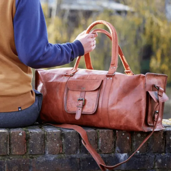 Craftshades_-_20_Inch_3_Outer_Pockets_(Expandable)_Edge_Handcrafted_Duffle_Goat_Leather_Bag_|_100%_Genuine_Leather