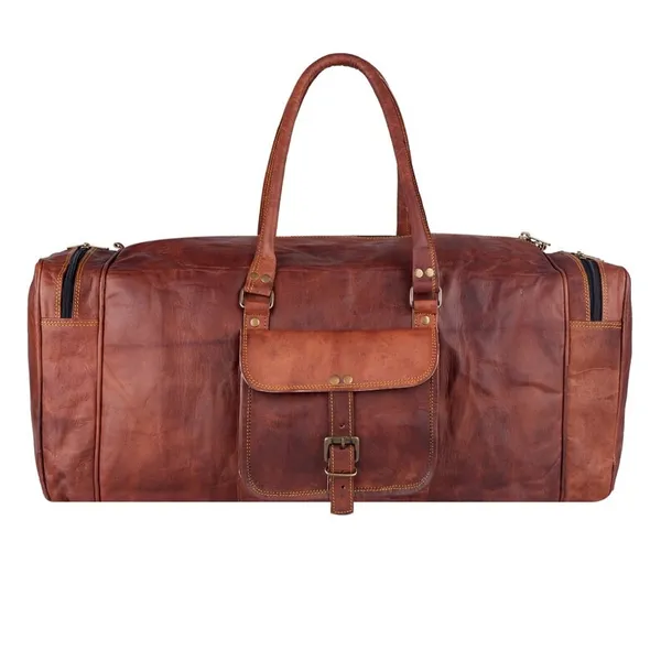 Craftshades_-_20_Inch_3_Outer_Pockets_(Expandable)_Edge_Handcrafted_Duffle_Goat_Leather_Bag_|_100%_Genuine_Leather