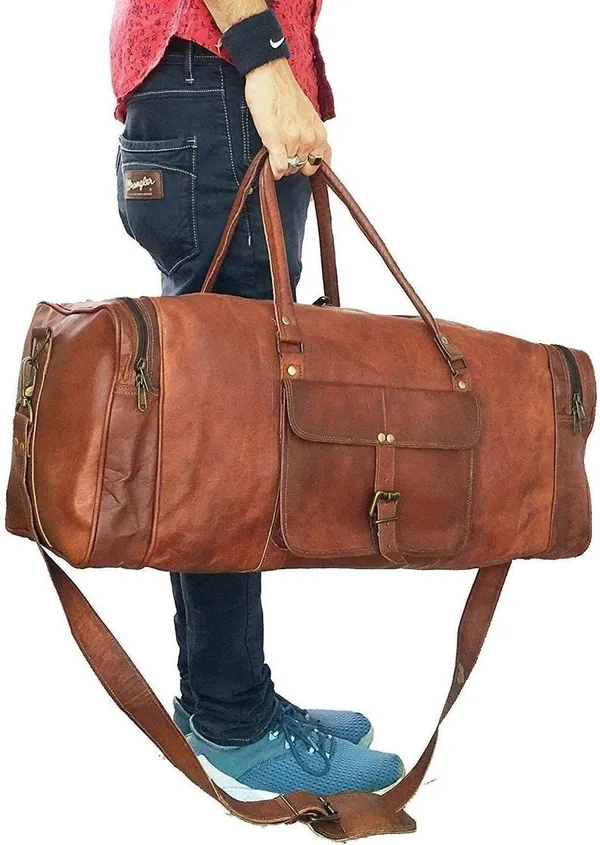 Craftshades_-_20_Inch_3_Outer_Pockets_(Expandable)_Edge_Handcrafted_Duffle_Goat_Leather_Bag_|_100%_Genuine_Leather