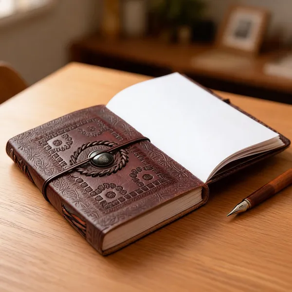 Craftshades_–_Vintage_Round_Single_Stone_Embossed_Unique_Design_7″5_Handcrafted_Leather_Journal/Diary_200_Page_|_100%_Genuine_Leather