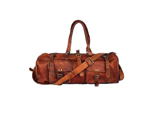 Craftshades_-_3_Outer_Pockets_24"_(Expandable)_Edge_Handcrafted_Duffle_Goat_Leather_Bag_|_100%_Genuine_Leather