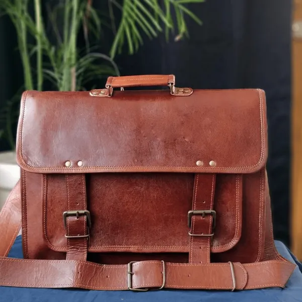 Craftshades_–_Double_Strip_Handcrafted_Messenger_Leather_Bag_(Brown)_|_100%_Genuine_Leather