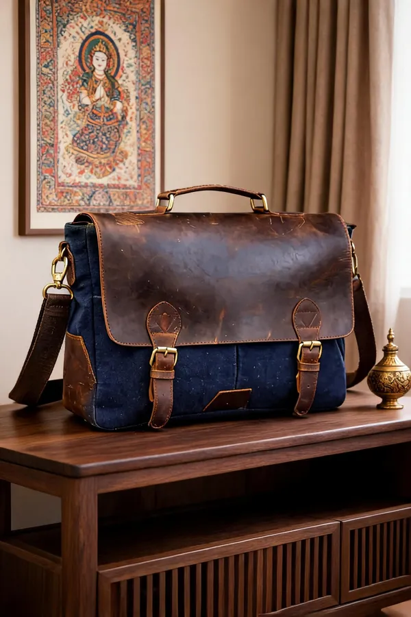 Craftshades_–_11*15"_Handcrafted_Canvas+_Goat_Leather_Laptop_Bag_(Brown)_|_100%_Genuine_Leather