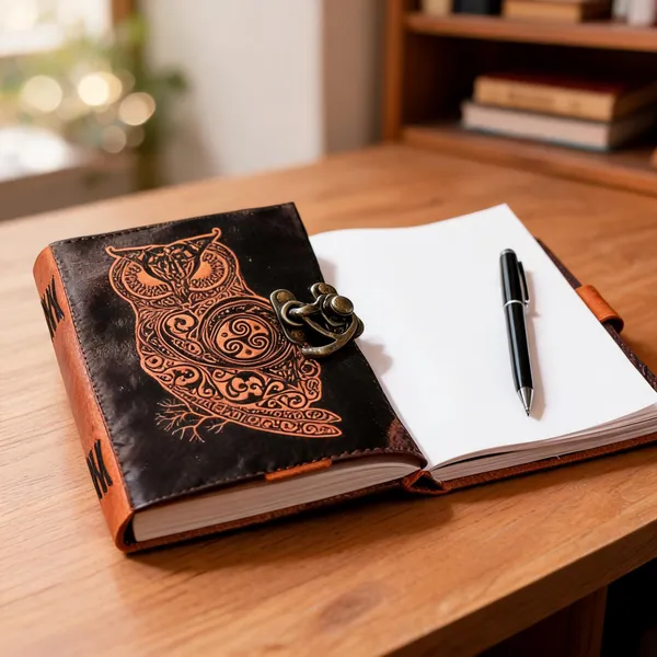 Craftshades_–_Metal_Lock_Orange_Owl_Design_7″5_Handcrafted_Leather_Journal/Diary_200_Page_|_100%_Genuine_Leather