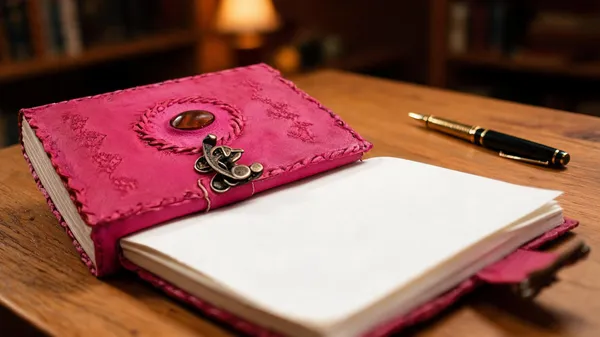 Craftshades_–_Metal_Lock_Single_Stone_Pink_Embossed_Design_7″5_Handcrafted_Leather_Journal/Diary_200_Page_|_100%_Genuine_Leather