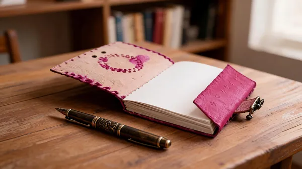 Craftshades_–_Metal_Lock_Single_Stone_Pink_Embossed_Design_7″5_Handcrafted_Leather_Journal/Diary_200_Page_|_100%_Genuine_Leather