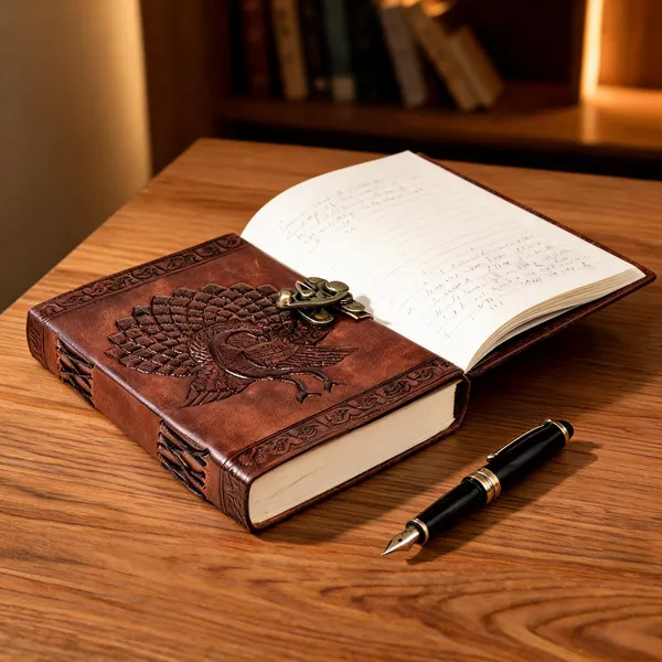 Craftshades_–_Metal_Lock_Brown_Engraved_Peacock_Design_7″5_Handcrafted_Leather_Journal/Diary_200_Page_|_100%_Genuine_Leather