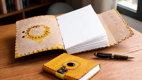 Craftshades_–_Metal_Lock_Single_Stone_Yellow_Embossed_Design_7″5_Handcrafted_Leather_Journal/Diary_100_Page_|_100%_Genuine_Leather