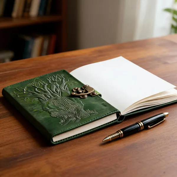 Craftshades_–_Metal_Lock_Dark_Green_Embossed_Design_7″5_Handcrafted_Leather_Journal/Diary_200_Page_|_100%_Genuine_Leather