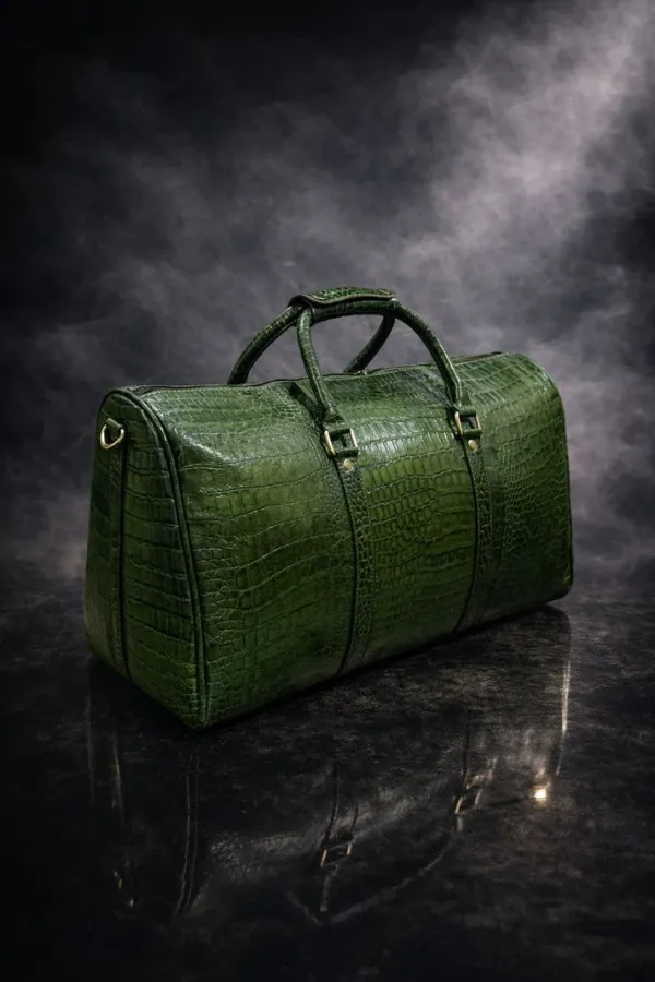 Green_Croc_Leather_Duffle_Bag