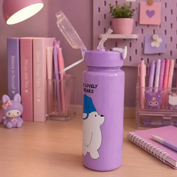 Purple_Plastic_Bear_Print_Kids_Water_Bottle_With_Straw_Pack_Of_2