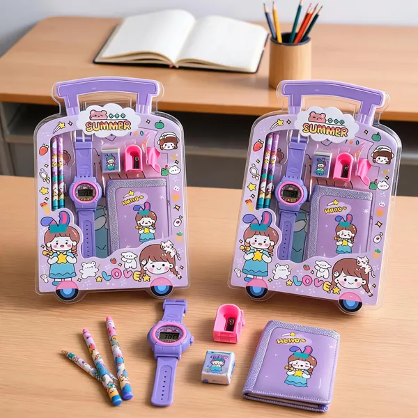 Purple_Cartoon_Stationery_Gift_Set_With_Watch_And_Pouch_Pack_Of_2
