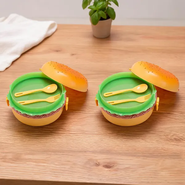 Multicolor_Plastic_Burger_Shaped_Lunch_Box_With_Spoon_And_Fork_Pack_Of_2
