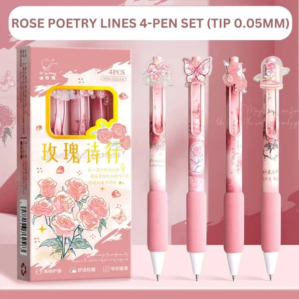 Pink_Floral_Retractable_Decorative_Pen_Set_Of_4
