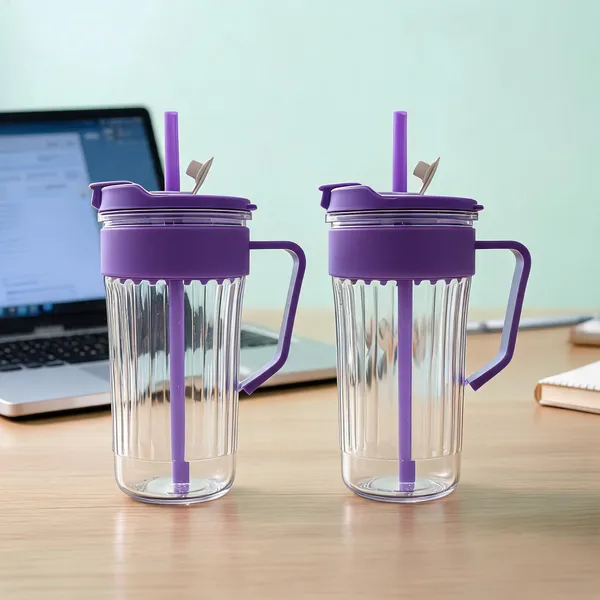Purple_Plastic_Modern_Ribbed_Tumbler_With_Straw_And_Handle_Pack_Of_2