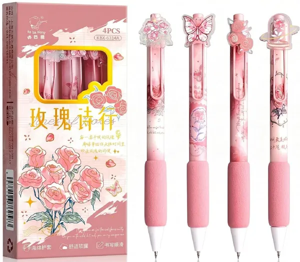 Pink_Floral_Retractable_Decorative_Pen_Set_Of_4