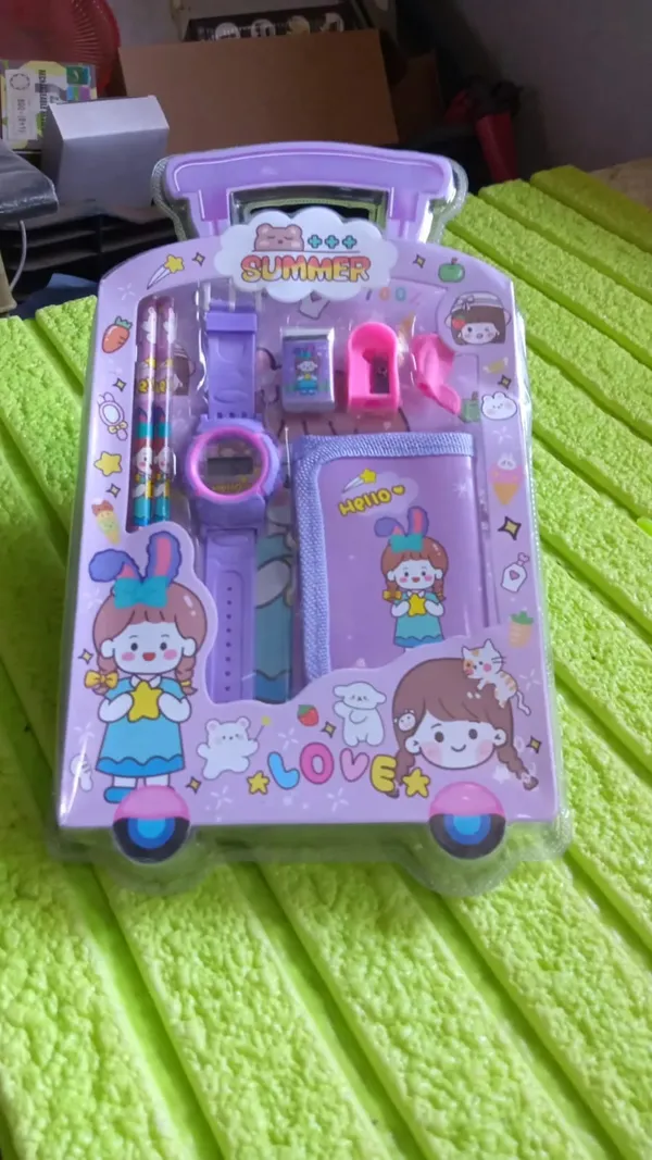 Purple_Cartoon_Stationery_Gift_Set_With_Watch_And_Pouch_Pack_Of_2