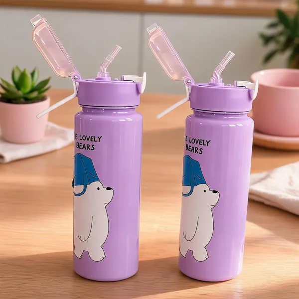 Purple_Plastic_Bear_Print_Kids_Water_Bottle_With_Straw_Pack_Of_2