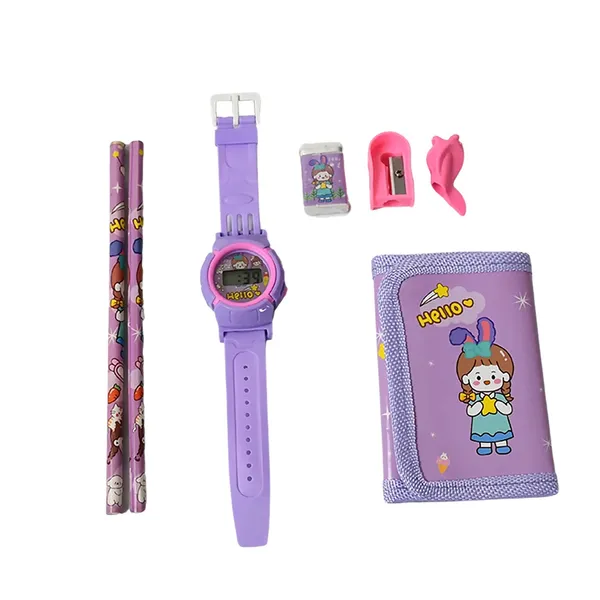 Purple_Cartoon_Stationery_Gift_Set_With_Watch_And_Pouch_Pack_Of_2