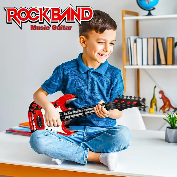 Red_Flame_Print_Toy_Music_Guitar_With_Strap_For_Kids