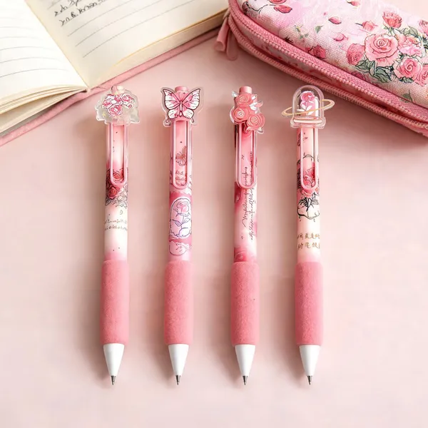 Pink_Floral_Retractable_Decorative_Pen_Set_Of_4