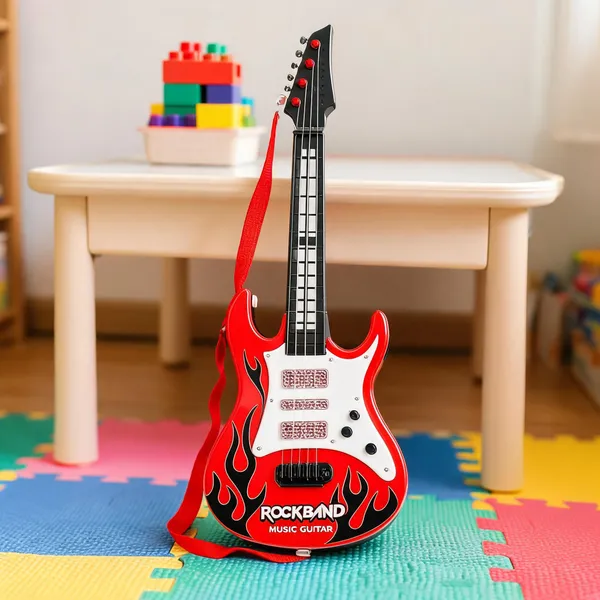 Red_Flame_Print_Toy_Music_Guitar_With_Strap_For_Kids