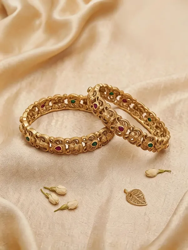 Antique_Gold_Brass_Ruby_Emerald_Peacock_Motif_Bangles_For_Women