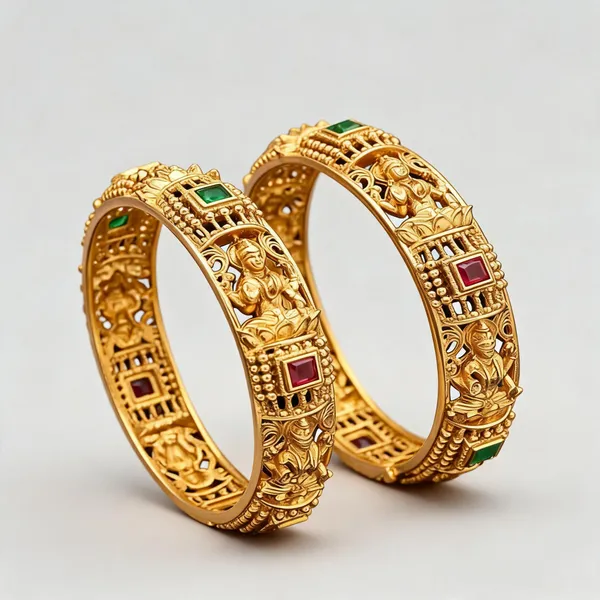 Gold_Plated_Brass_Laxmi_Temple_Deity_Carved_Bangles_For_Women