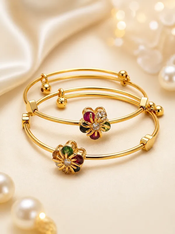 GOLD__ADJUSTABEL_BANGLES_WITH_GEMSTONE_FLOWERS