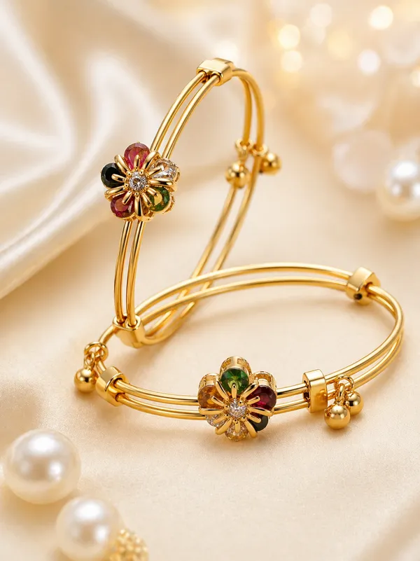 GOLD__ADJUSTABEL_BANGLES_WITH_GEMSTONE_FLOWERS