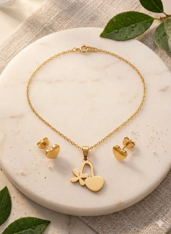 GOLD_CHERRY_NECKLACE_AND_EARRING_SET(STAINLESS_STEEL)