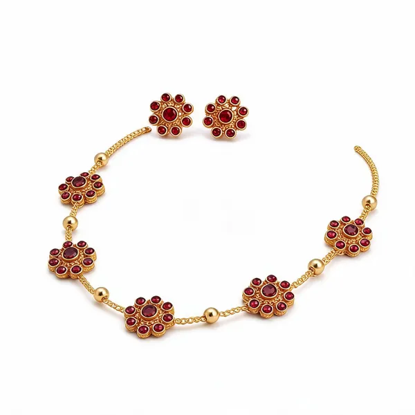 Gold_Plated_Brass_Floral_Red_Stone_Necklace_And_Earring_Set_For_Women