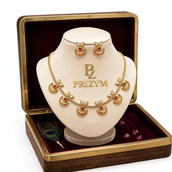 Gold_Plated_Brass_Ruby_Stone_Crescent_Floral_Necklace_Set_For_Women