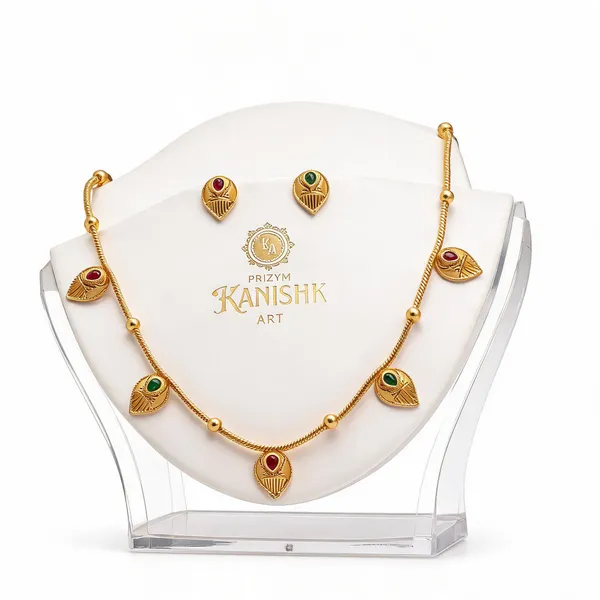 Gold_Brass_Green_Stone_Leaf_Pendant_Necklace_Earring_Set_For_Women