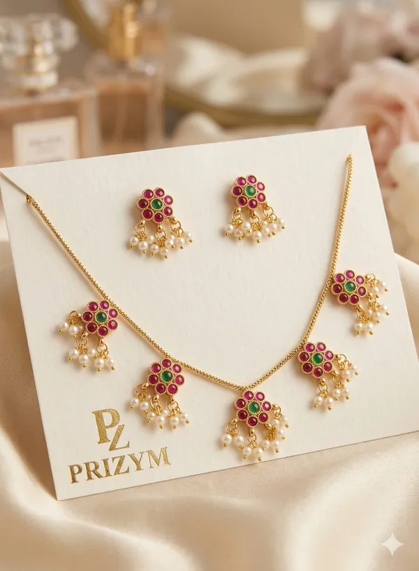 FLOWER_MOTIF_NECKLACE_AND_EARRING_SET