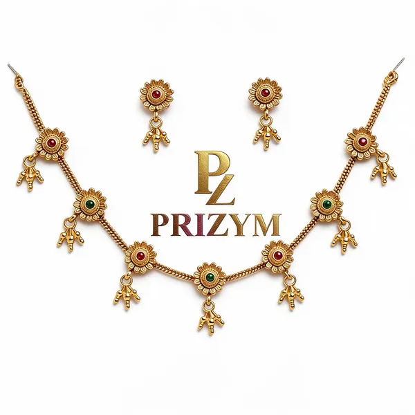 Gold_Plated_Brass_Floral_Ruby_Emerald_Necklace_And_Earring_Set_For_Women