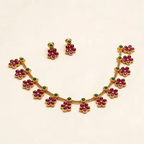 Gold_Plated_Brass_Ruby_Emerald_Floral_Motif_Necklace_Set_For_Women