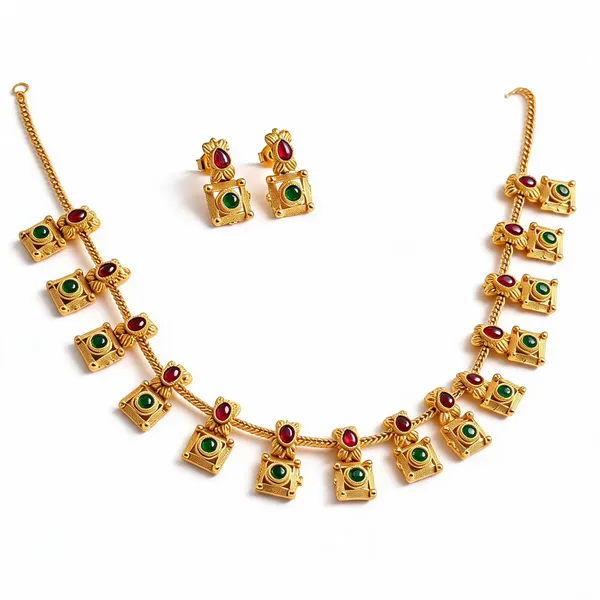 Gold_Plated_Brass_Ruby_Emerald_Square_Pendant_Necklace_Set_For_Women