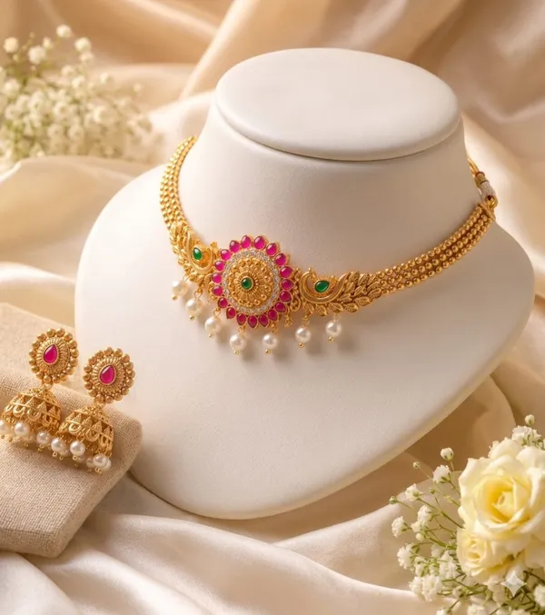 GOLDEN_PLATED_CHOKER_NECKLACE_AND_EARRINGS_SET