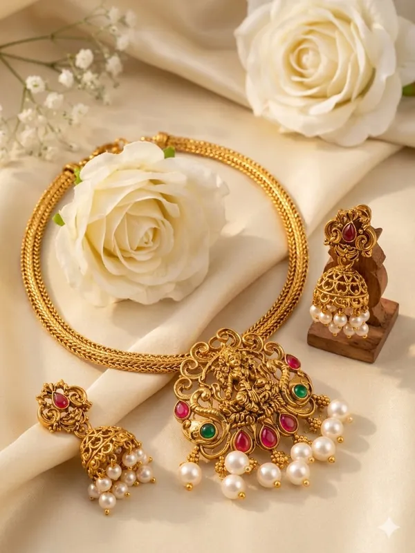 GOLD_PLATED_ANTIQUE_NECKLACE_AND_EARRING_SET