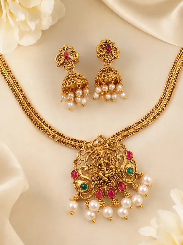 GOLD_PLATED_ANTIQUE_NECKLACE_AND_EARRING_SET