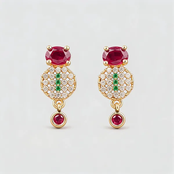 Multicolor_Gold_Plated_Oval_Ruby_Emerald_Diamond_Dangle_Earrings_For_Women