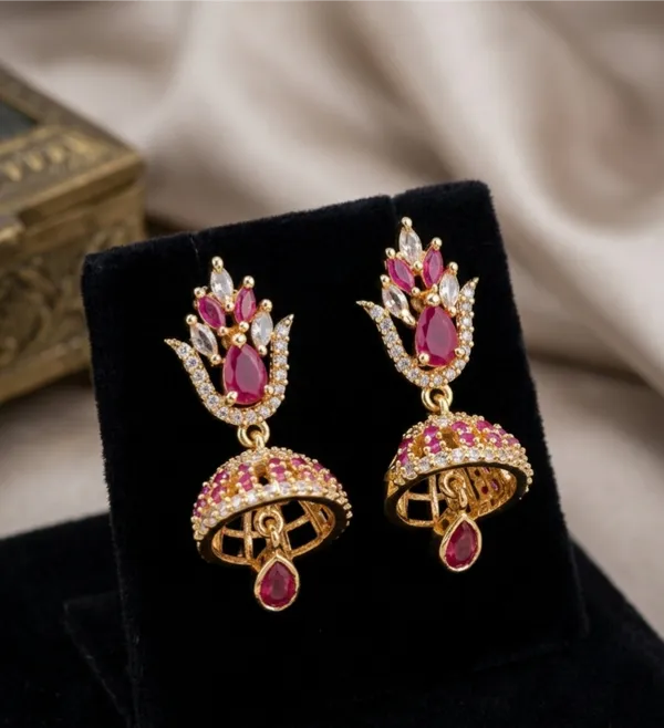 GOLD_PLATED_RUBY_JHUMKA_EARRINGS