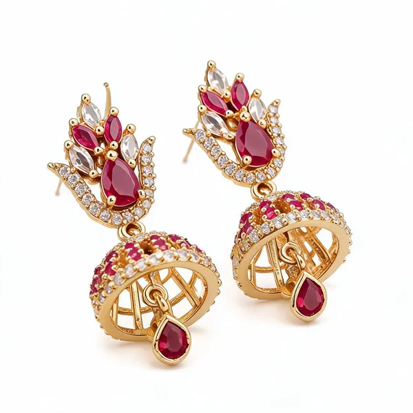 Gold_Plated_Brass_Ruby_Cubic_Zirconia_Traditional_Jhumka_Earrings_For_Women
