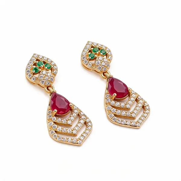 Multicolor_Gold_Plated_Ruby_Emerald_Cubic_Zirconia_Teardrop_Dangle_Earrings_For_Women