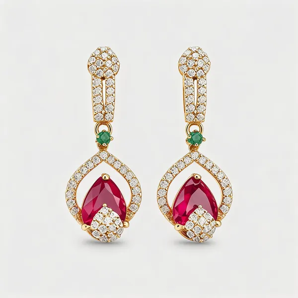 Multicolor_Gold_Plated_Ruby_Emerald_Diamond_Dangle_Earrings_For_Women