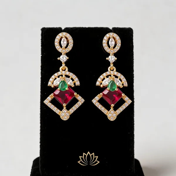 Gold_Plated_Brass_Emerald_Ruby_Cubic_Zirconia_Geometric_Dangle_Earrings_For_Women