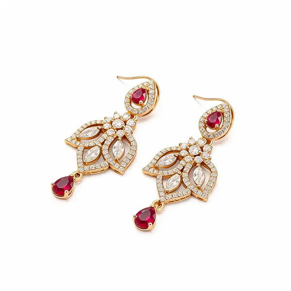 Multicolor_Gold_Plated_Ruby_Diamond_Hook_Drop_Earrings_For_Women